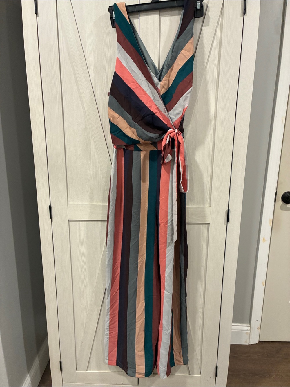 Speechless Multi-Color Striped Wrap Jumpsuit